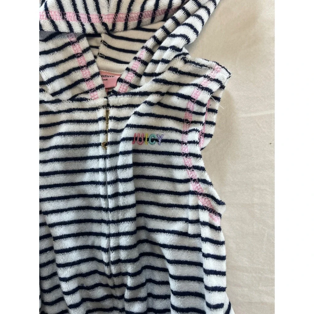 Juicy Couture Kids Girls 24M Striped Terry Hooded Romper‎ Rainbow Waist